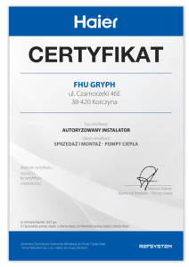 Haier Certyfikat Pompy Ciepła