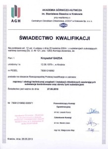 Świadectwo kwalifikacji - substancje kontrolowane