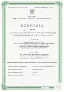 Koncesja - techniczna ochrona osób i mienia